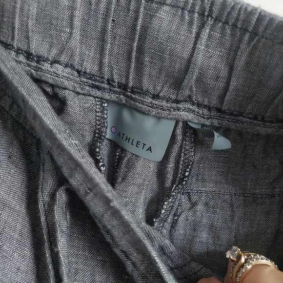 Athleta "Bali" Linen elastic Drawstring Chambray blue pants size 4 elastic waist - Picture 11 of 14